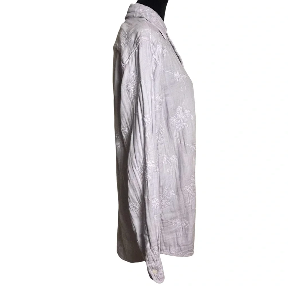 CP SHADES Washed Lilac Embroidered Cotton Gauze Long Sleeve Button Up Shirt — S - Picture 3 of 11